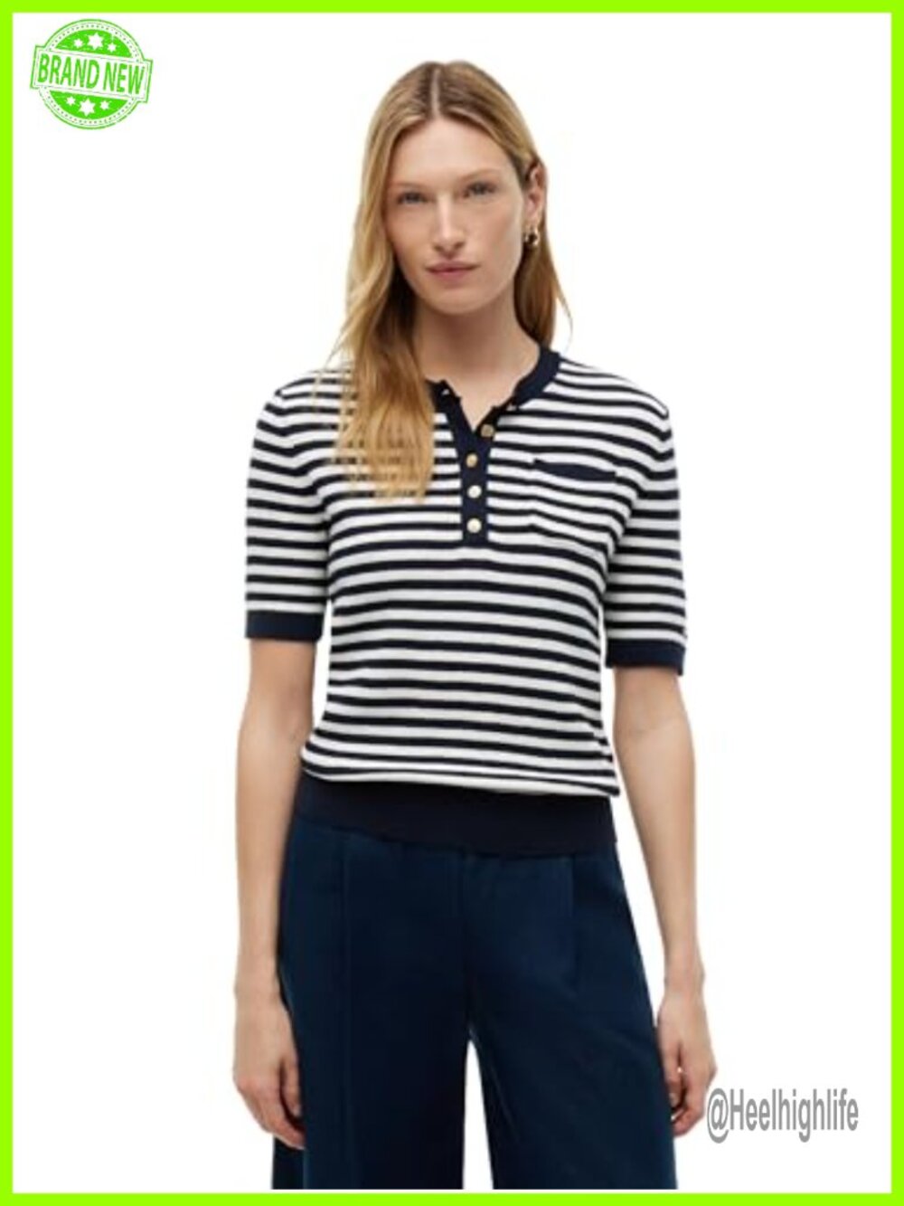 Tommy Hilfiger Women's Cotton Crew Neck Henley Sweater with Embellished